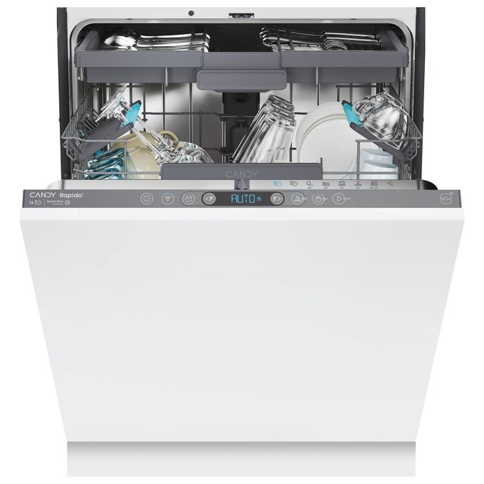 Candy Rapido CI 6C4F1PA – Lavastoviglie da incasso a scomparsa totale 16 coperti, Classe C, 8 programmi con Wi-Fi-Bluetooth, terzo cestello e motore Inverter, Antracite