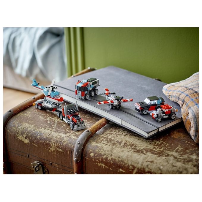 LEGO Creator 31146 3in1 Autocarro con Elicottero, Giochi per Bambini 7+ Anni Ricostruibile in Aereo e Cisterna o Auto e SUV