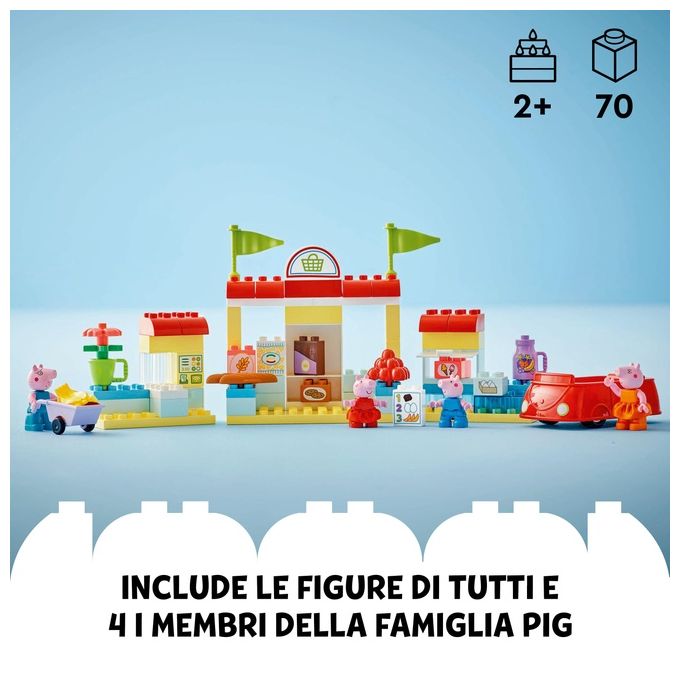 LEGO DUPLO Il Supermercato di Peppa Pig con 4 Personaggi, Set con Macchina Giocattolo e Negozio da Costruire in Mattoncini