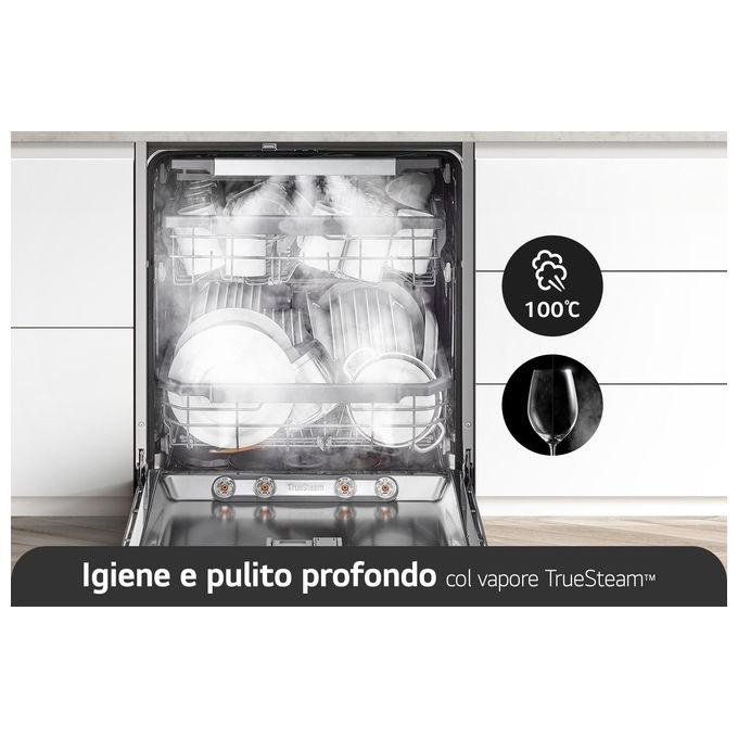 LG QuadWash DB365TXS Lavastoviglie a Scomparsa Totale Classe Energetica B 14 Coperti Vapore Wi-Fi