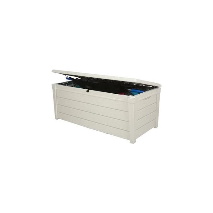 Keter baule da giardino pool box 120g in resina bianco 145x69.7x60.3h con capacita' di 454 litri e pistoni a gas per apertura