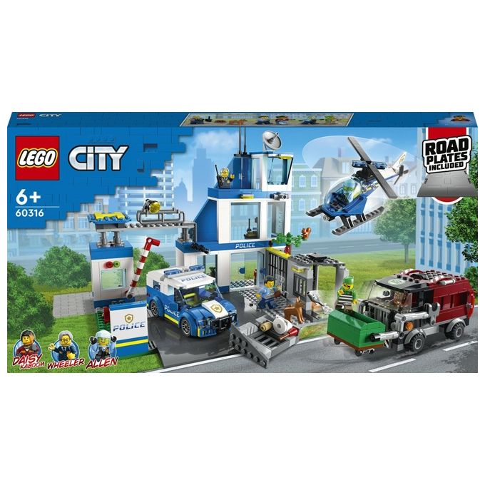 LEGO 60316 City Police Stazione di Polizia con Camion della Spazzatura ed Elicottero Giocattolo 647 pezzi colore Multicolore