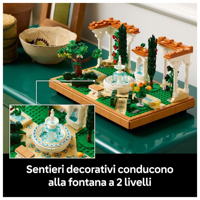 LEGO Icons 10359 - Giardino con Fontana, Set da Costruzione Decorativo 1302 Pezzi, Fontana a 2 Livelli, Pergolati Fioriti, Moduli Personalizzabili, Eta' 18+