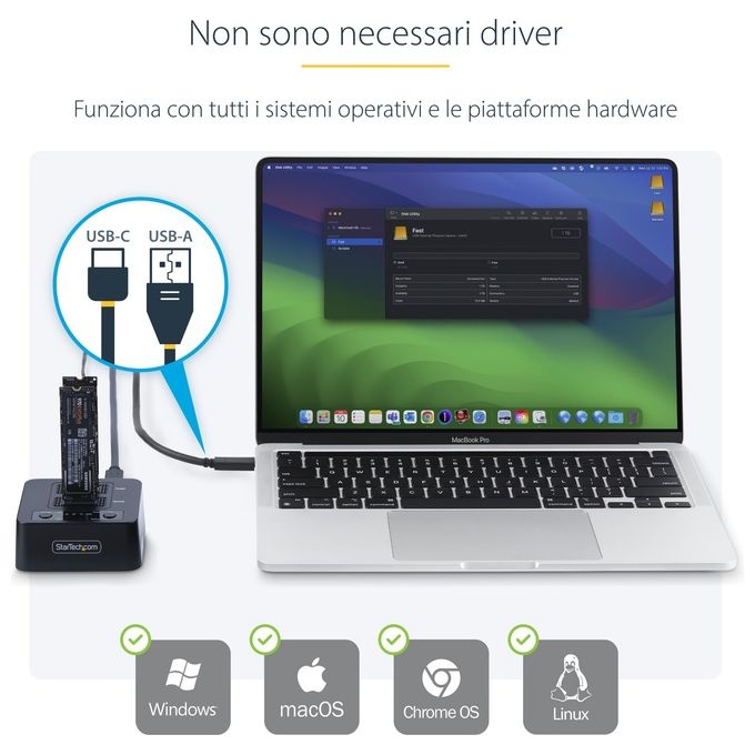 StarTech.com Duplicatore di Unita' M.2 Nvme 1:1 Cavi Usb-C-A Inclusi