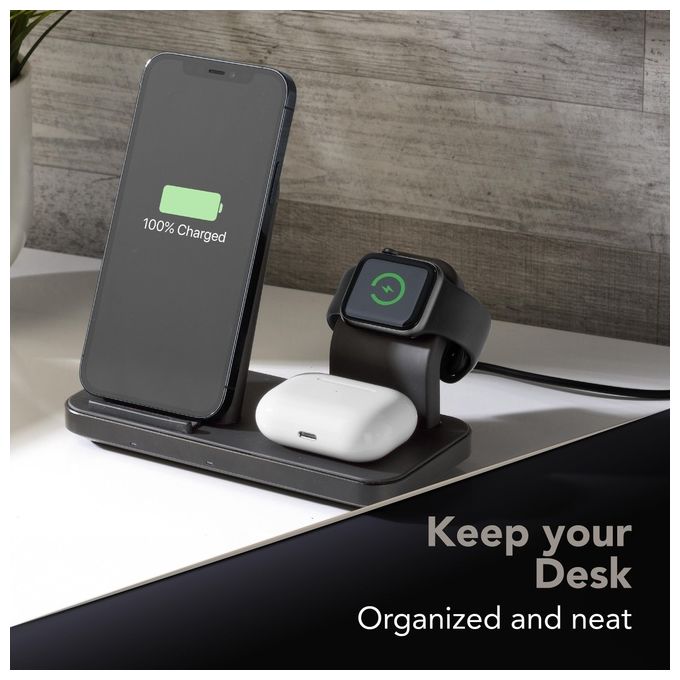 [ComeNuovo] Cellular Line Trio Wireless Charger Supporto di Ricarica Wireless 3in1 per Dispositivi Apple Nero