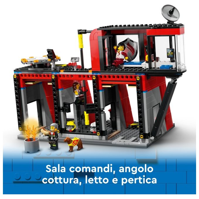 LEGO City 60414 Caserma dei Pompieri e Autopompa con Camion Giocattolo, 6 Minifigure, Cane e Accessori, Gioco per Bambini 6+
