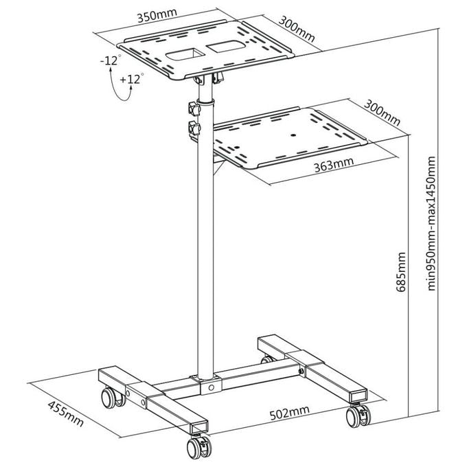 Techly 362145 Carrello per Proiettore Notebook Regolabile con Mensola Nero