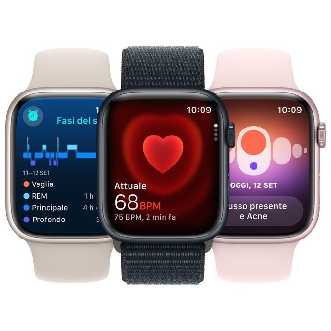 Apple Watch 9 45mm GPS Cassa in alluminio mezzanotte con cinturino Sport Mezzanotte M-L Italia