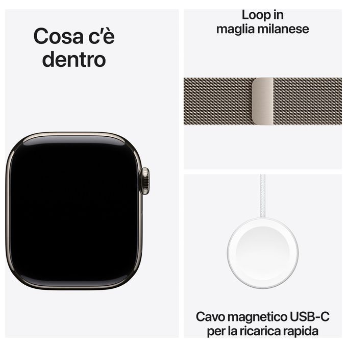 Apple Watch 10 42mm GPS + Cellular Cassa in titanio naturale con Loop in maglia milanese naturale