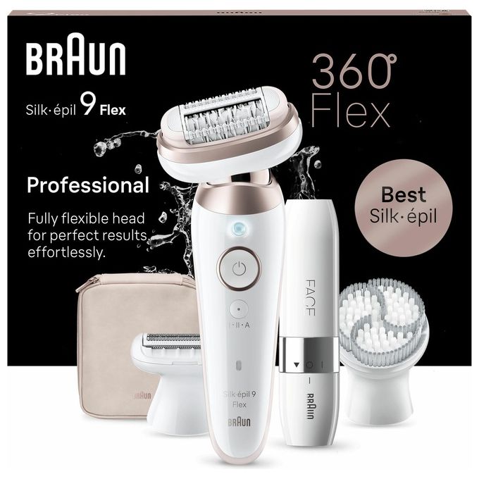 Braun Silk-Epil 9 Flex 9-360 3D Epilatore Elettrico Donna per Epilazione Semplice Bianco-Rosa