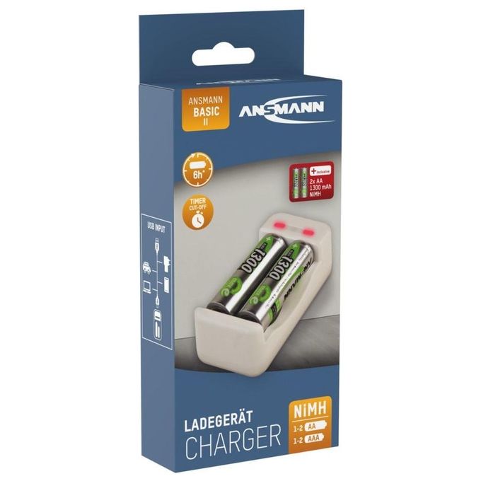 Ansmann Caricabatterie Basic II con 2 x AA 1300mAh