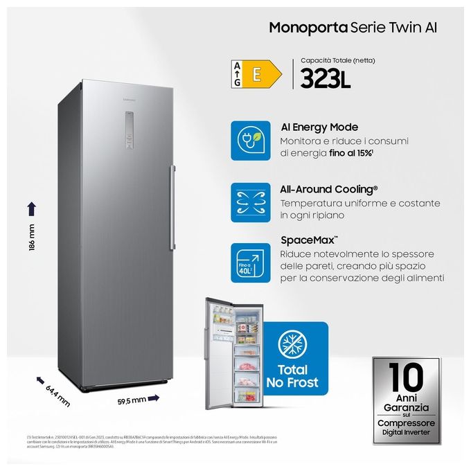 Samsung RZ32C7BBES9 Freezer Monoporta Serie Twin 323 Litri