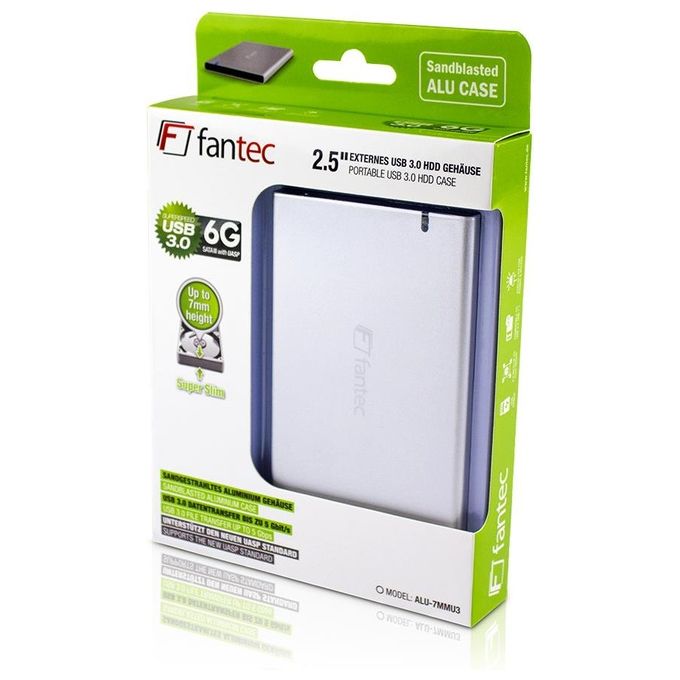 Fantec ALU7MMU3 Box 2.5'' Ultra Slim Argento Alluminio Sata USB 3.0 7mm