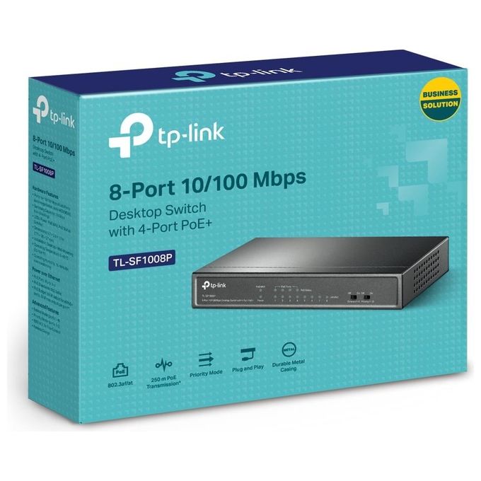 TP-Link TL-SF1008P Switch 8 Porte 10-100 Mbps con 4 Porte PoE IEEE 802.3af Budget 57 W colore Nero
