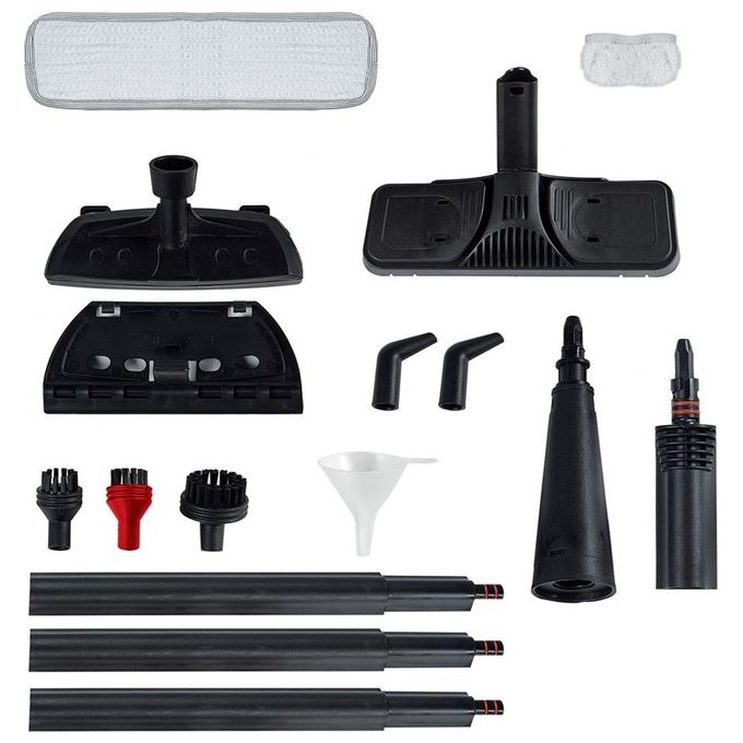 Polti Vaporetto Smart 30_S - Pulitore a vapore cilindrico, capacita' 1,6 L, 1800 W, pressione 3 bar, autonomia 30 min, vano porta-accessori, spegnimento pronto vapore, Nero-Grigio-Bianco