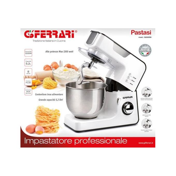 G3 Ferrari Pastasì G20056 Impastatrice Planetaria Professionale Capacita' 5,2 Litri 8 velocita' 1000 W Ciotola in Acciaio Inox