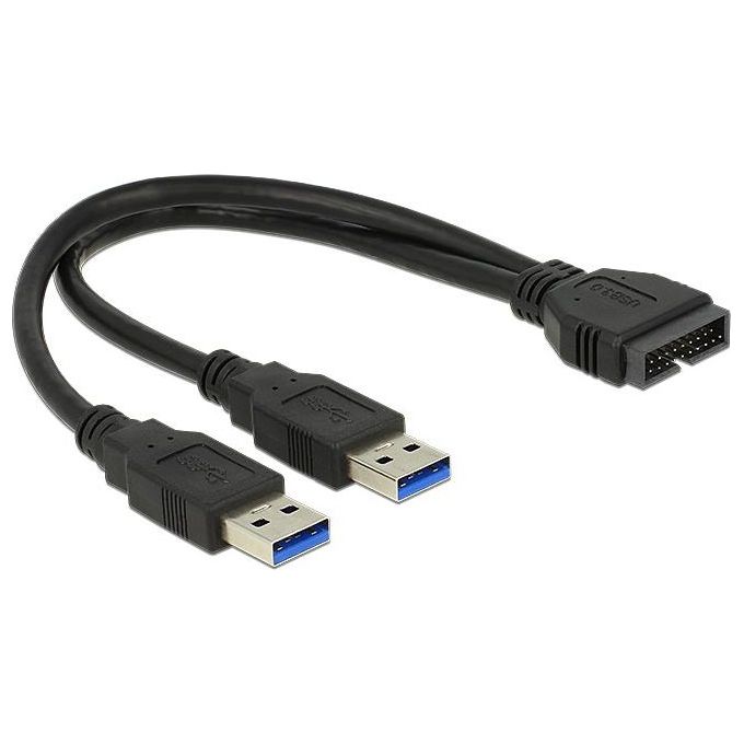 DeLOCK 0.25mt USB3.0-2xUSB3.0 Cavo USB 3.2 Gen 1 (3.1 Gen 1) 2 x USB A Nero