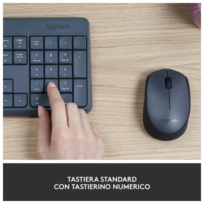 Logitech MK235 Wireless Combo Kit Tastiera e Mouse QWERTY Tastiera Italiana Nero-Antracite
