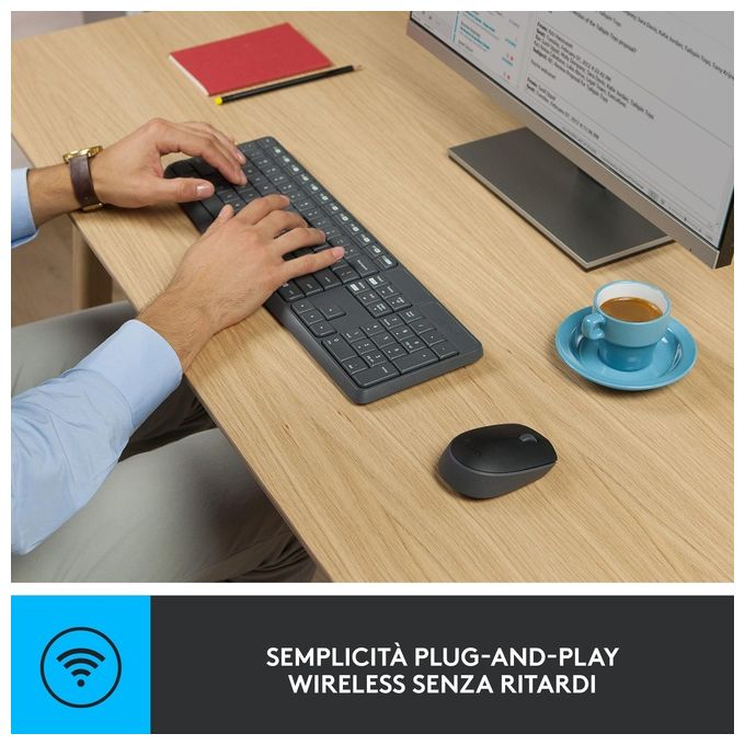 Logitech MK235 Wireless Combo Kit Tastiera e Mouse QWERTY Tastiera Italiana Nero-Antracite