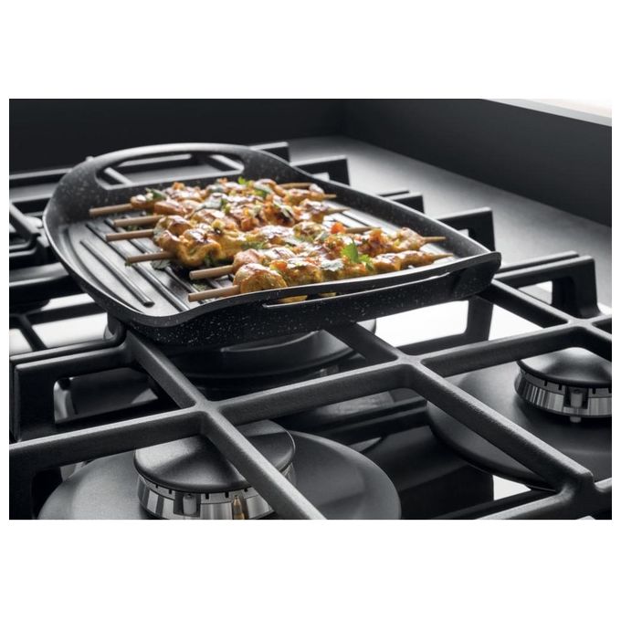 Hotpoint HAGS 72F-BK Serie Cristallo Nero Piano Cottura a Gas 5 Zone 1 Doppia Corona MyMenu Flame Control Griglie in ghisa 73 cm Nero