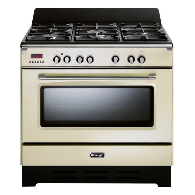 De Longhi MEM 965 BA ED Linea MasterCook Cucina a Gas Libera Installazione Forno Elettrico 5 Fuochi Griglie in Ghisa Classe energetica A Bruciatore Tripla Corona Programmatore Elettronico 8 Funzioni 90 cm Crema