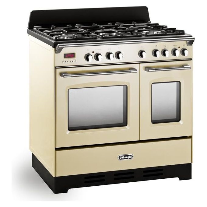 De Longhi MEM 965T BA ED Linea MasterCook Cucina a Gas Libera Installazione Doppio Forno elettrico 5 Fuochi Griglie in Ghisa Classe energetica A-B Bruciatore Tripla Corona Programmatore Elettronico 8 Funzioni 90 cm Crema