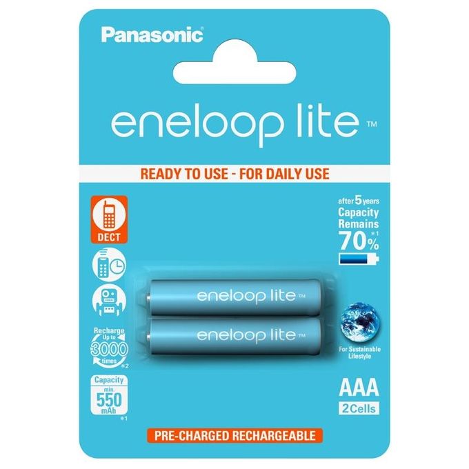 Panasonic Eneloop 2 Batterie Ricaricabili Lite Micro AAA 550mAh