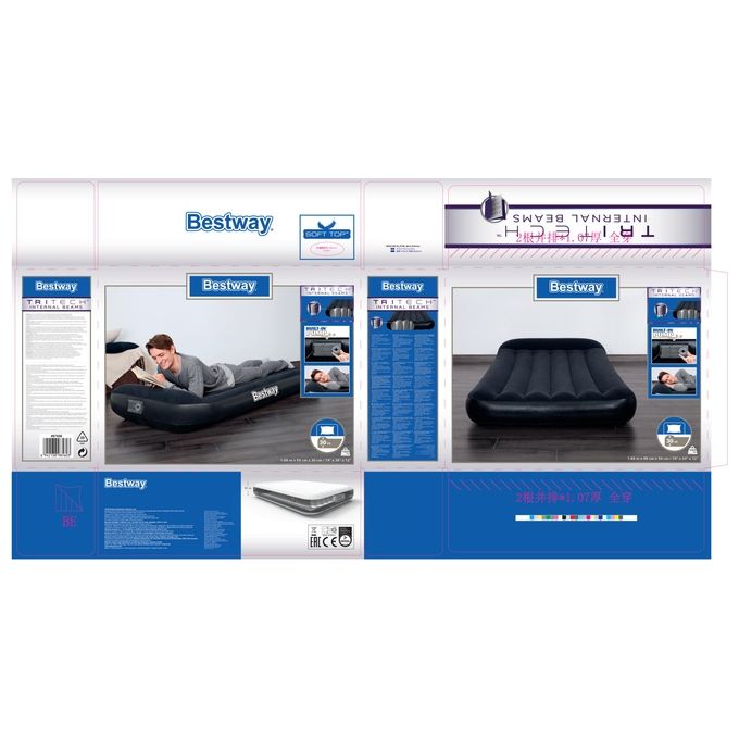 Bestway Airbed Tritech Letto Gonfiabile Singolo 188x99x30cm Grigio