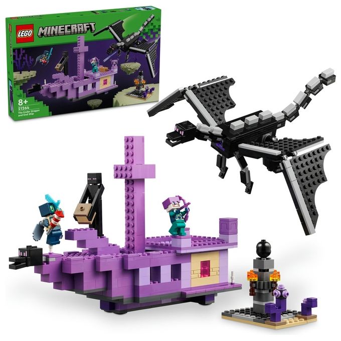 LEGO Minecraft L'Enderdrago e la Nave dell'End Giocattolo del Bioma con Drago Personaggi Mob e Accessori Giochi d'Avventura per Bambini e Bambine da 8 Anni Idea Regalo Fan del Videogioco 21264