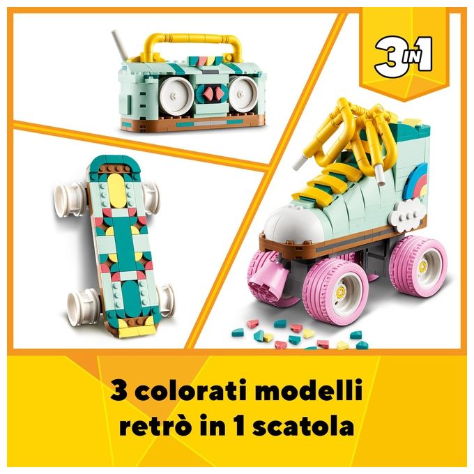 LEGO Creator 31148 3in1 Pattino a Rotelle Retro' Trasformabile in Mini Skateboard o Radio Giocattolo, Giochi per Bambini 8+