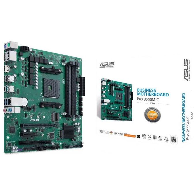 ASUS PRO B550M-C-CSM Scheda Madre microATX, AMD B550, AM4, DDR4, PCI 4.0, LAN Realtek 1Gb, 7.1 Surround, 2xM.2, 4xSATA 6GB-s, USB 3.2 Gen 2, Control Center Express, Verde-Nero