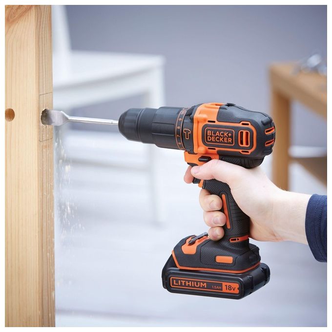 Black+Decker Trapano-Avvitatore a Percussione 18V Litio 1.5Ah in Valigetta