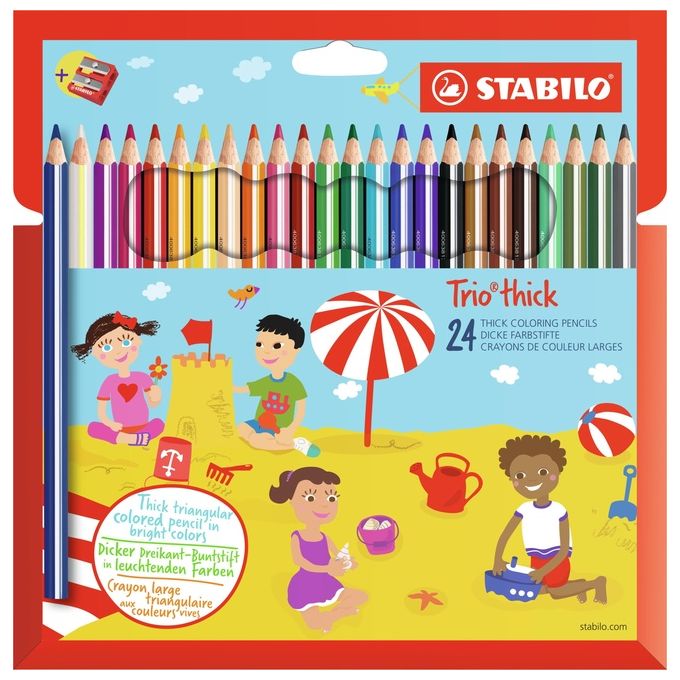 Matita colorata triangolare - STABILO Trio thick - Astuccio da 24 + temperino - Colori assortiti