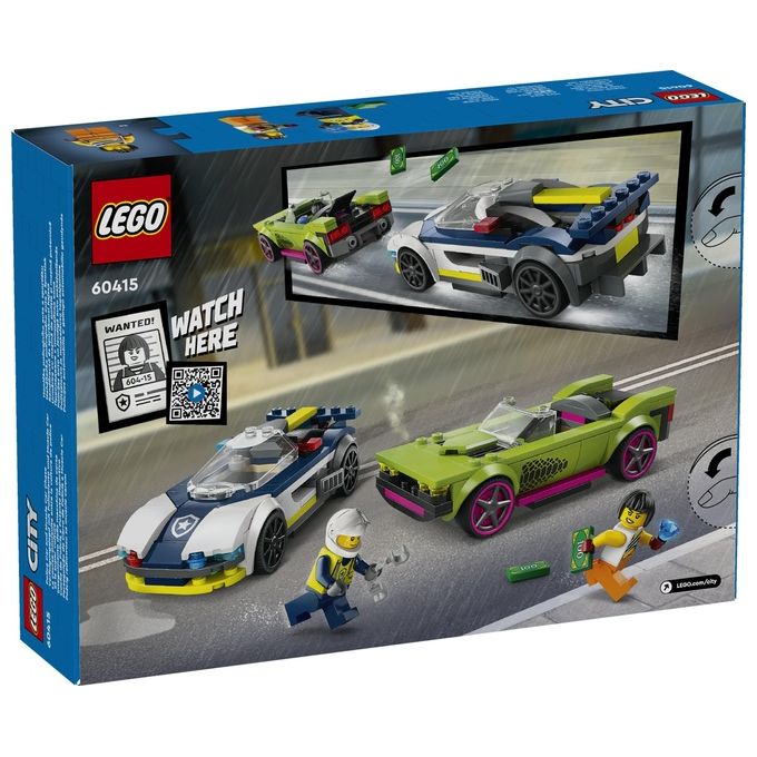 LEGO City 60415 Inseguimento della Macchina da Corsa, 2 Modellini di Auto della Polizia, Giocattolo per Bambini di 6+ Anni
