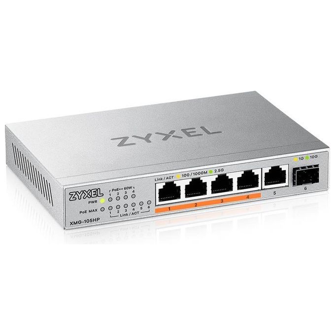 Zyxel XMG-105HP Switch Non Gestito 5 Porte 2.5G Ethernet 100-1000-2500 Supporto Power over Ethernet Argento