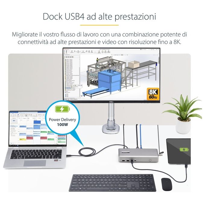 StarTech.com Docking Station Usb4 Usb-c 40gbps Doppio Video Hdmi Fino a 2x 4k 60hz 4:4:4 (rgb) O 2x 4k 120hz 4:2:2 Dock Multi Monitor 6x Usb 2.5gbe 100W Pd