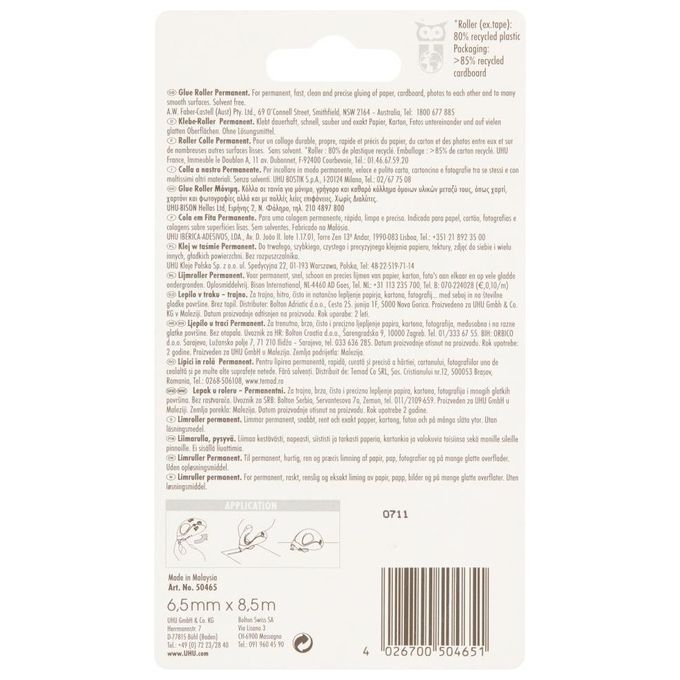 Uhu Bostik D1672 Colla a Nastro Permanente Dry and Clean Roller 6,5mmx8,5mt
