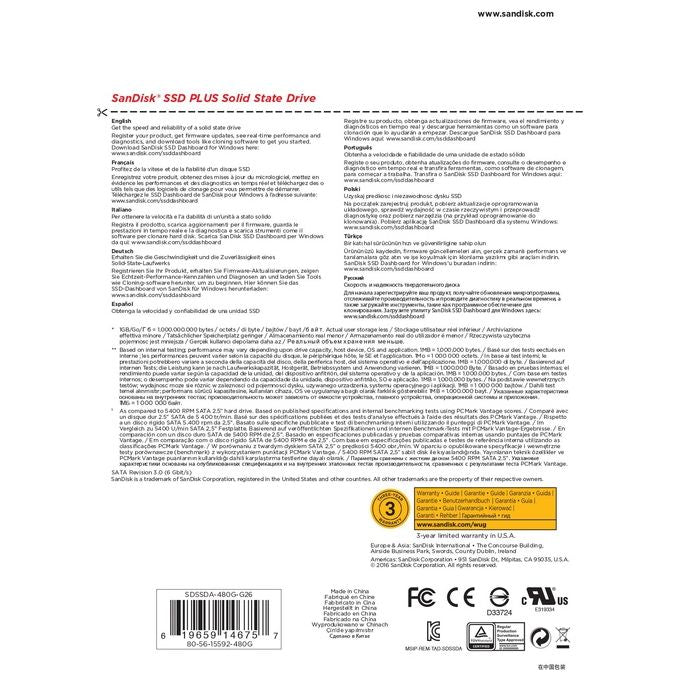 SANDISK SDSSDA-480G-G26 Ssd plus 480 Gb Velocita' di Lettura fino a 535 MB-s Sata III