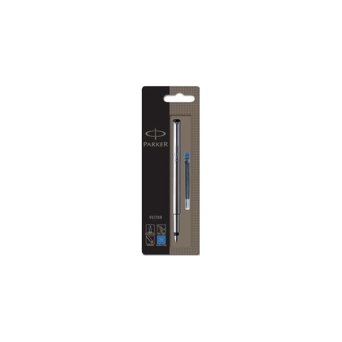 Parker 3501178708059 Vector Penna Stilografica Punta Media Inchiostro Quink Finiture Cromate colore Acciaio Inossidabile