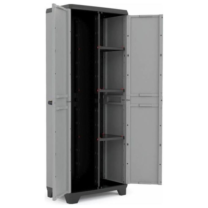 Keter Armadio Portascope Basic Resistente al Gelo con 3 Ripiani Regolabili 68X39X173 Cm per Esterno in Resina Grigia