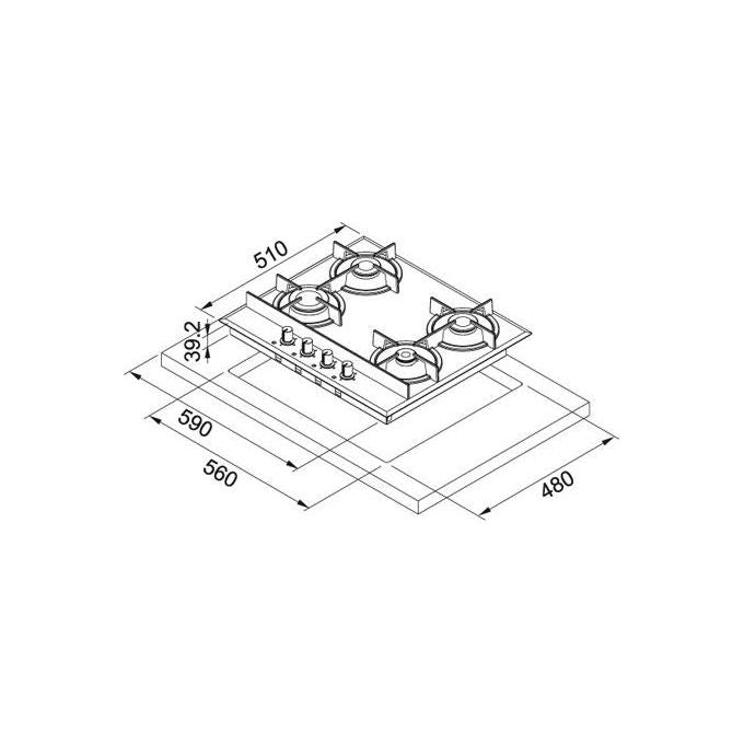Franke FHCR 604 4G HE BK C Piano Cottura a gas 4 Fuochi 60 cm Cristallo Griglie in ghisa 106.0374.280