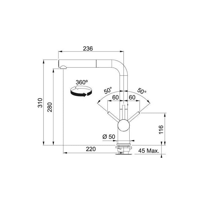 Franke Active Plus Miscelatore monocomando con canna girevole 360° e doccetta estraibile monogetto Grafite 115.0373.890