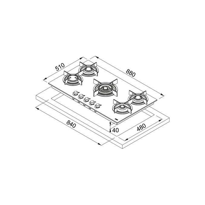 Franke FHCR 905 4G TC HE BK C Piano Cottura a gas 5 Fuochi 90 cm Cristallo Griglie in ghisa 106.0374.288