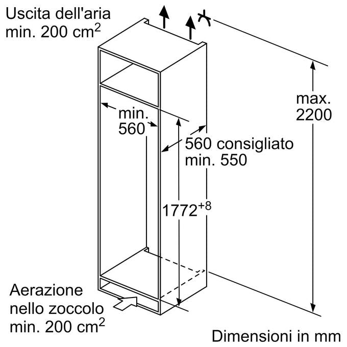 Bosch KIL82NSE0 Serie 2 Frigorifero monoporta da incasso con congelatore 280 Litri Cassetto Multi Box XXL 177.5 x 56 cm Classe E