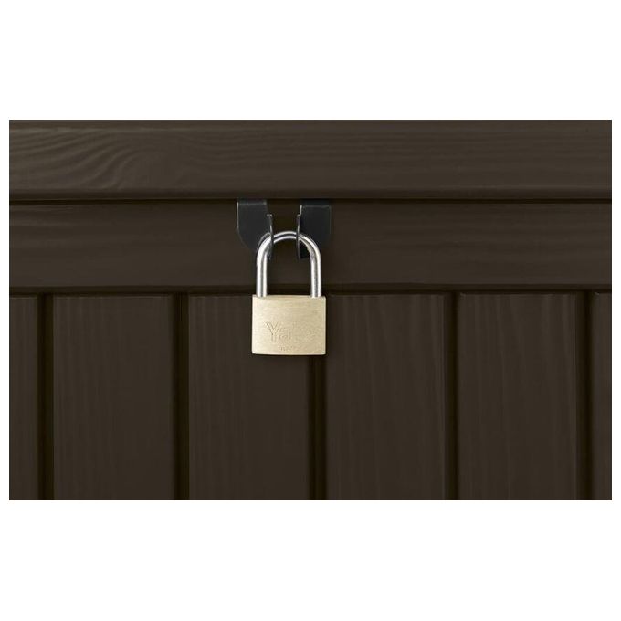 Keter 17197729 Rockwood Baule da Giardino in Resina 570 L Panca Esterna Pistoni a Gas colore Marrone