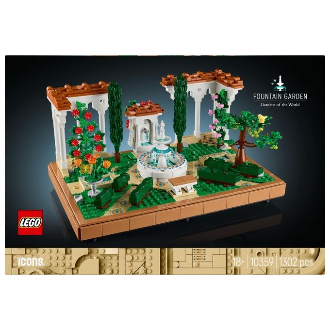 LEGO Icons 10359 - Giardino con Fontana, Set da Costruzione Decorativo 1302 Pezzi, Fontana a 2 Livelli, Pergolati Fioriti, Moduli Personalizzabili, Eta' 18+