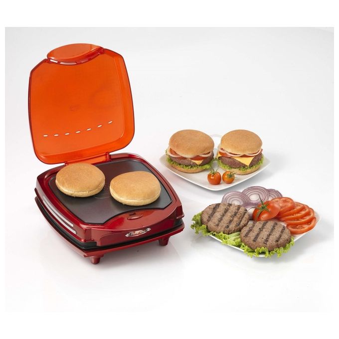 Ariete 185 Party Time - Piastra elettrica per hamburger, 1200 W, Piastre antiaderenti, Indicatore luminoso, Design compatto, Rosso