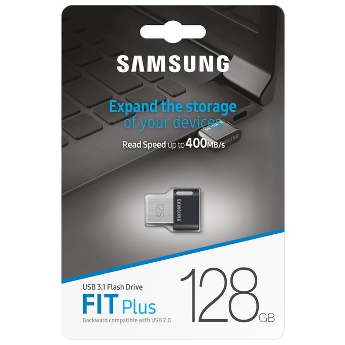 Samsung MUF-128AB-APC Flash Drive FIT Plus 128 GB USB tipo A 3.2 Gen 1 Velocita' lettura 400 MB-s colore Grigio Argento