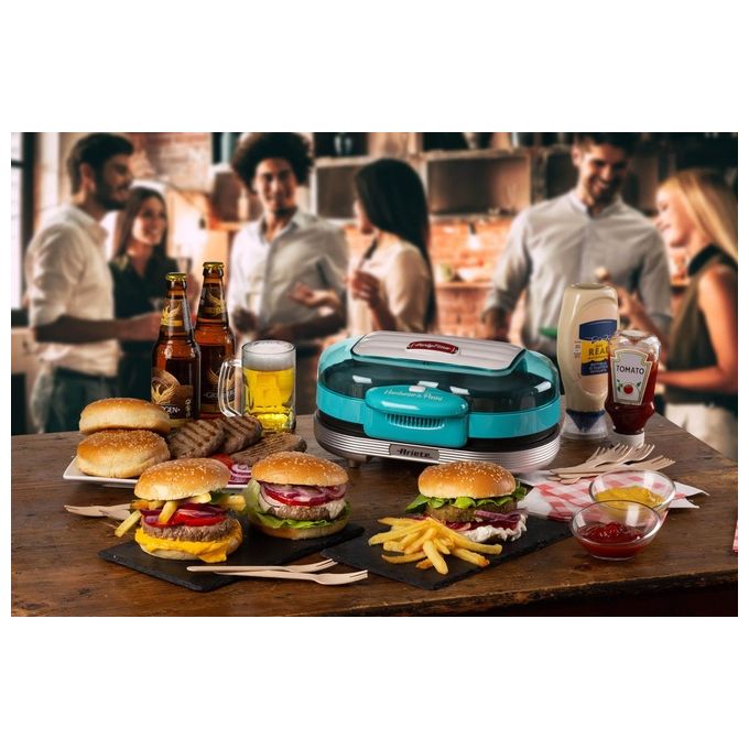 Ariete 205 Hamburger Maker Party Time Macchina per Fare Hamburger 1200W Doppie Piastre Antiaderenti 2 Scomparti Azzurro