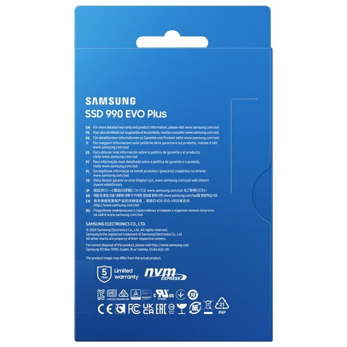 Samsung MZ-V9S1T0BW 990 EVO Plus SSD Interno da 1Tb PCIe Gen 4.0 x4 - 5.0 x2 NVMe 2.0